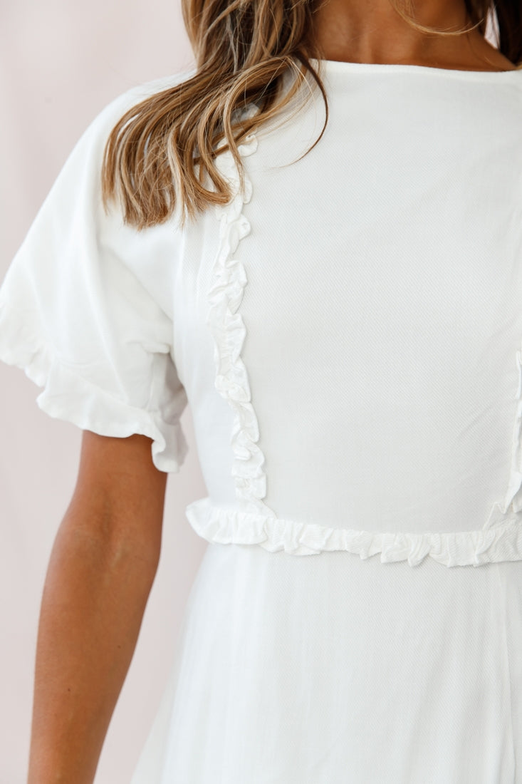 Thursday Ruffle Detail Lace-Up Back Dress White-Maymioy