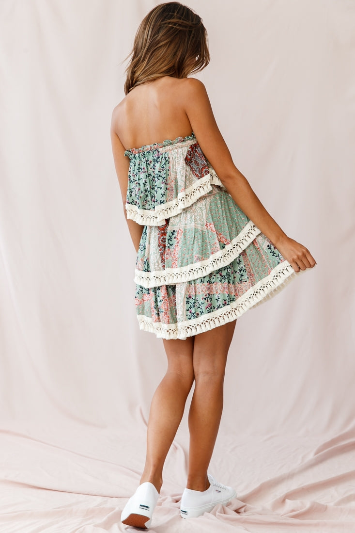 Palau Tassel-Trimmed Paisley Crop Top Olive-Maymioy