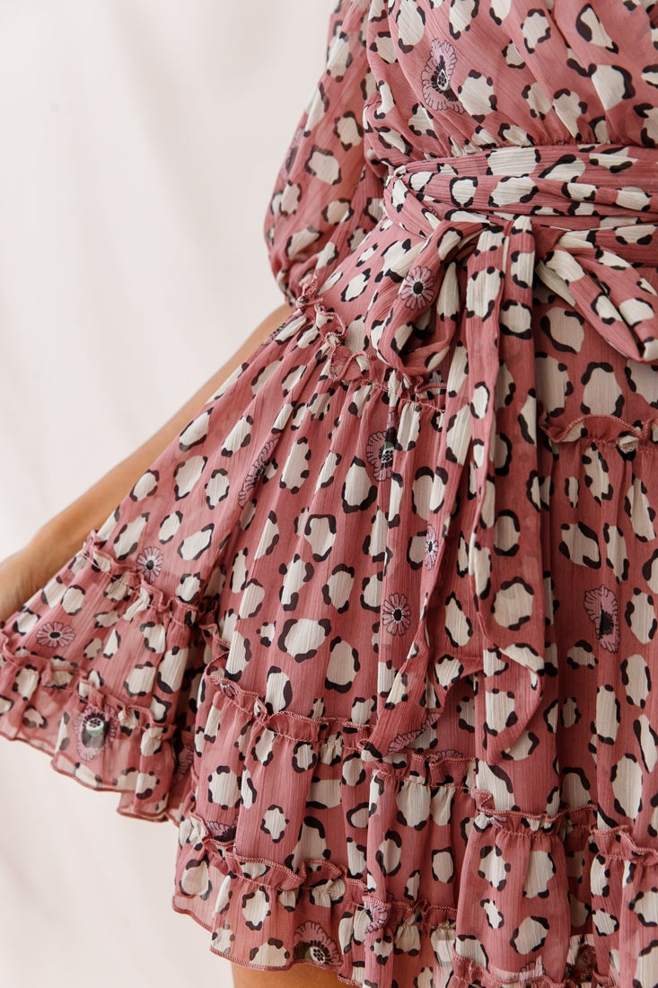 Cherish Bow Shoulder Ruffle Detail Dress Rose-Maymioy