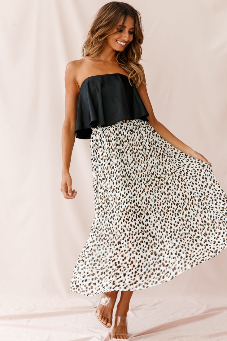 Caroline Accordion Pleat Midi Skirt Animal Print White-Maymioy