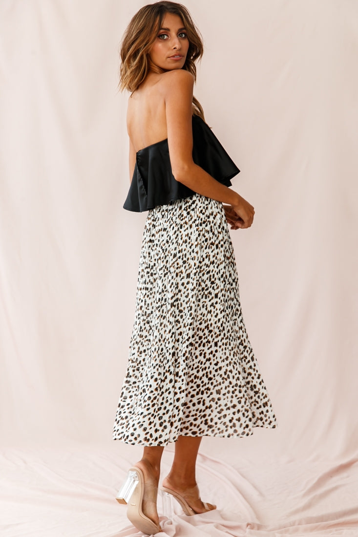 Caroline Accordion Pleat Midi Skirt Animal Print White-Maymioy