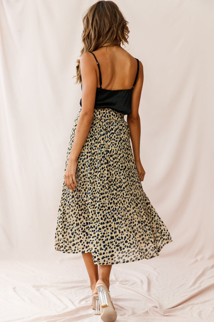 Caroline Accordion Pleat Midi Skirt Animal Print Beige-Maymioy