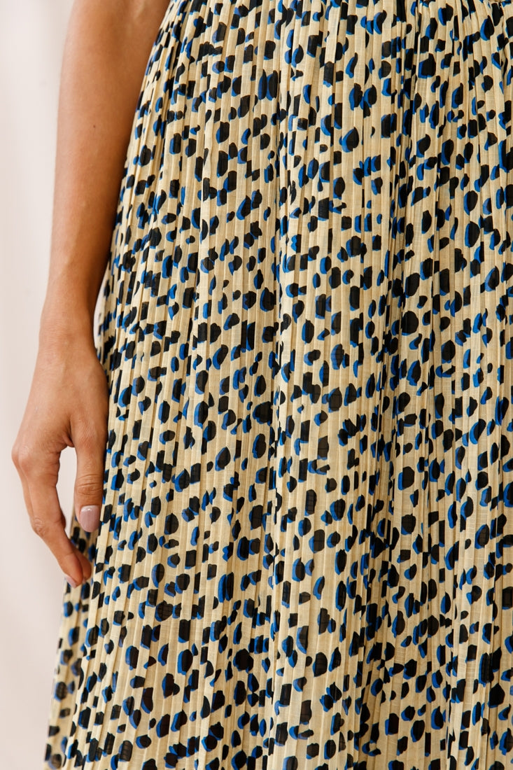 Caroline Accordion Pleat Midi Skirt Animal Print Beige-Maymioy