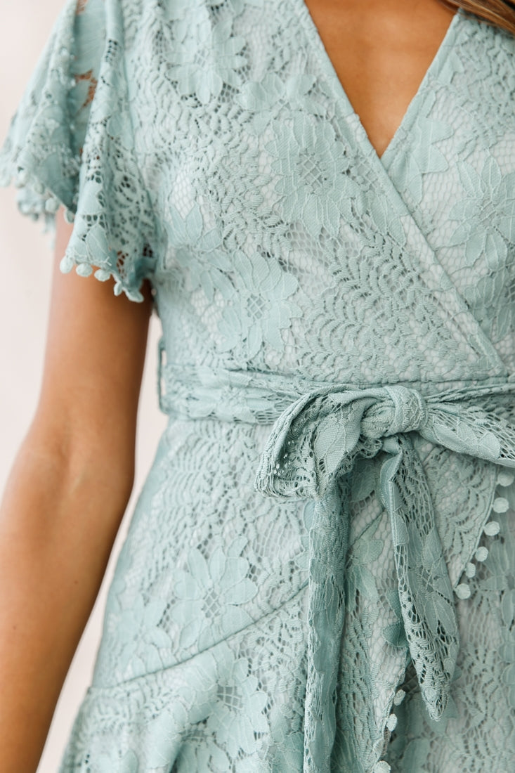 Cami Angel Sleeve Faux Wrap Dress Sage-Maymioy