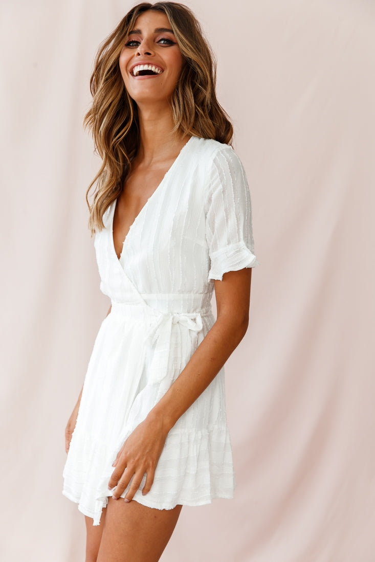 Rubi V-Neckline Wrap Dress White-Maymioy