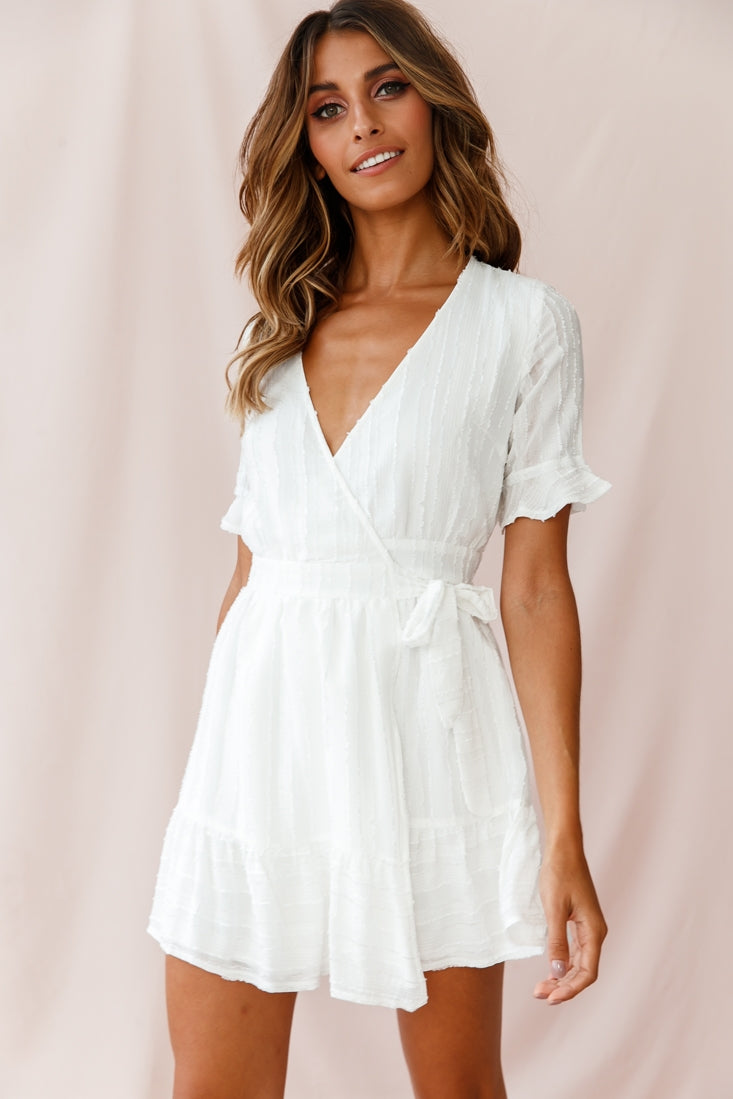 Rubi V-Neckline Wrap Dress White-Maymioy