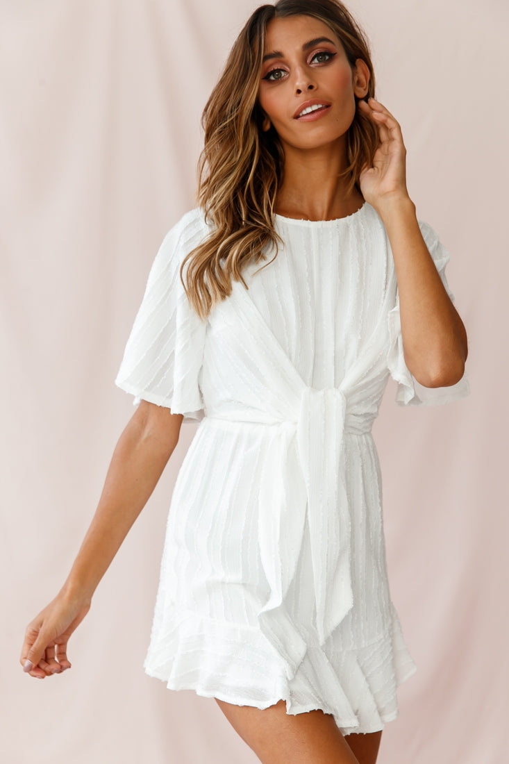 Knowing Tie-Front Frill Hem Dress White-Maymioy