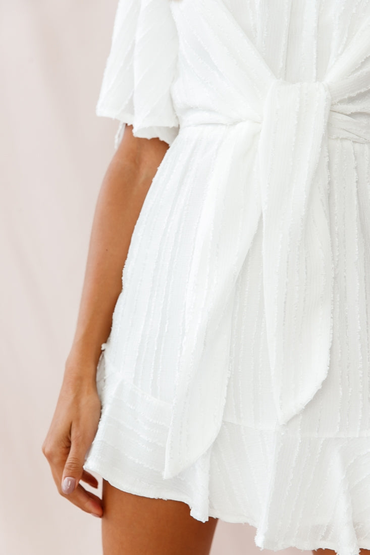 Knowing Tie-Front Frill Hem Dress White-Maymioy