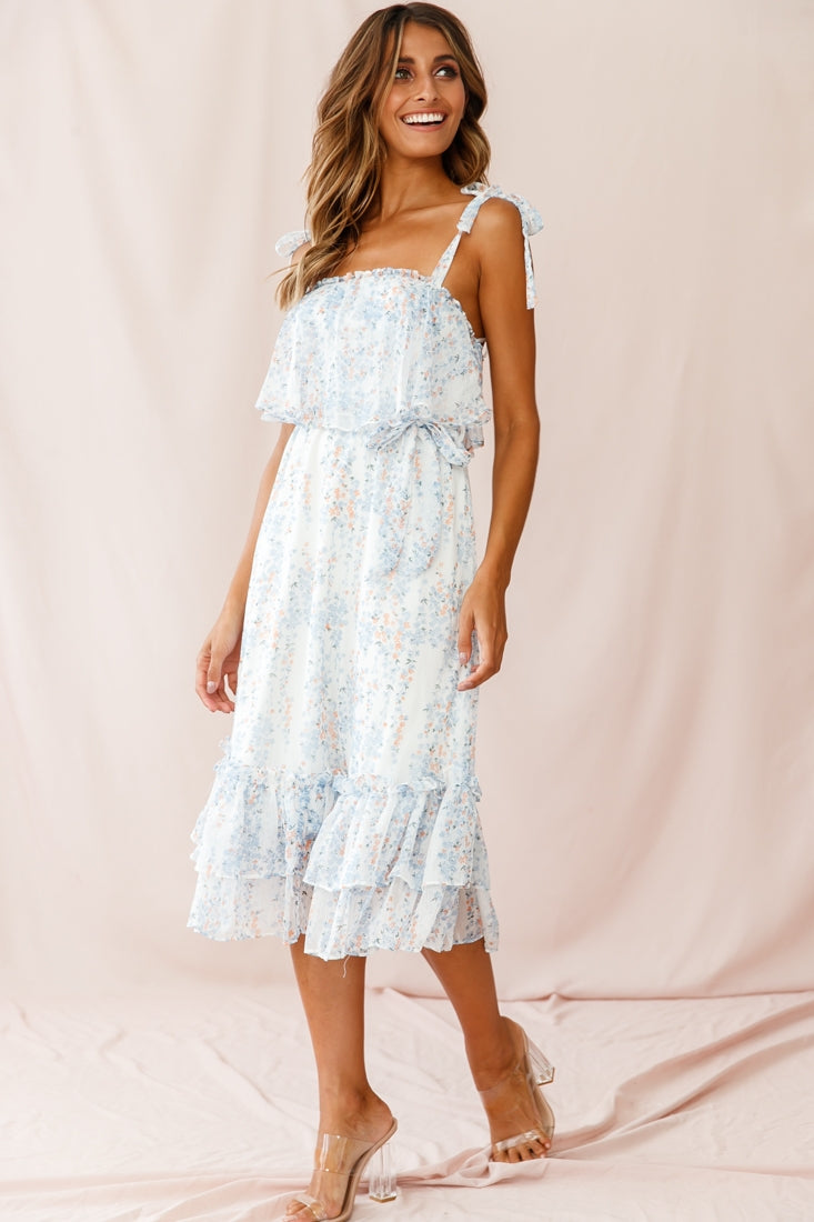 Maeve Shoulder Tie Layered Ruffle Dress White-Maymioy