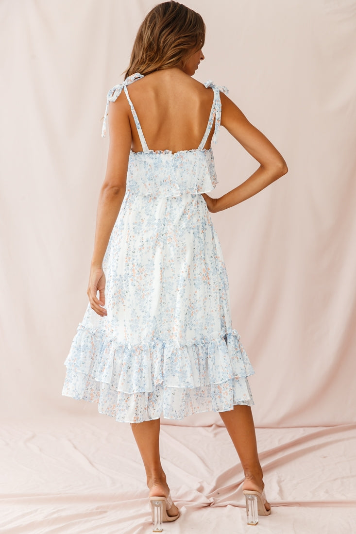 Maeve Shoulder Tie Layered Ruffle Dress White-Maymioy