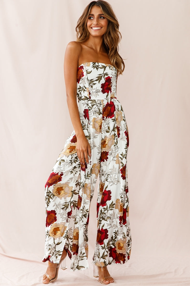 Yuzu Wide Leg Bandeau Jumpsuit White-Maymioy