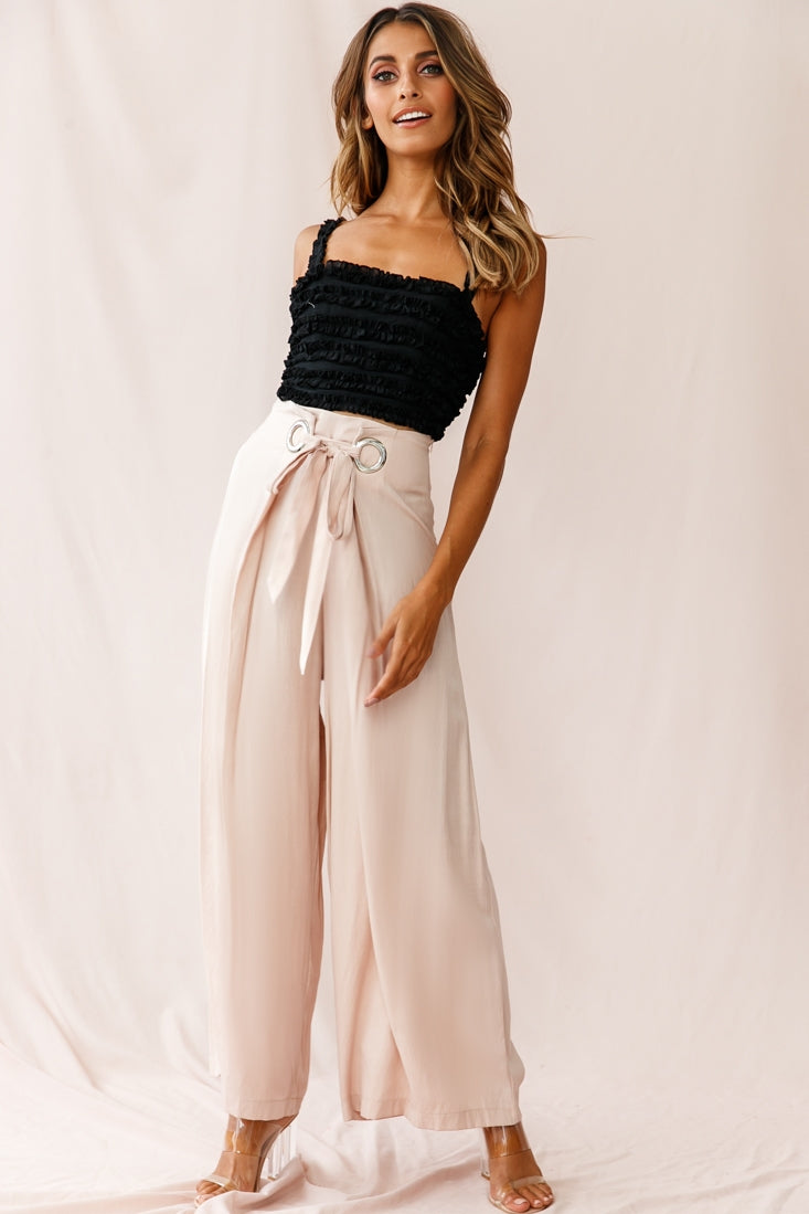 Lolita Frill Embellished Crop Top Black-Maymioy