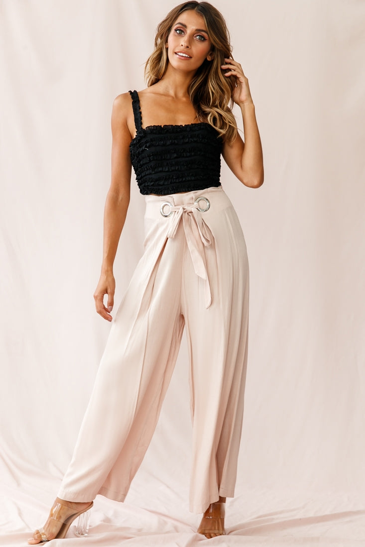 Lolita Frill Embellished Crop Top Black-Maymioy