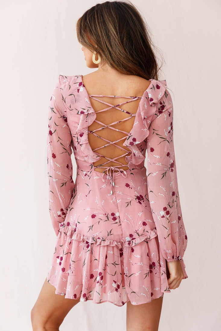 Brentwood Lace Up Babydoll Dress Rose-Maymioy