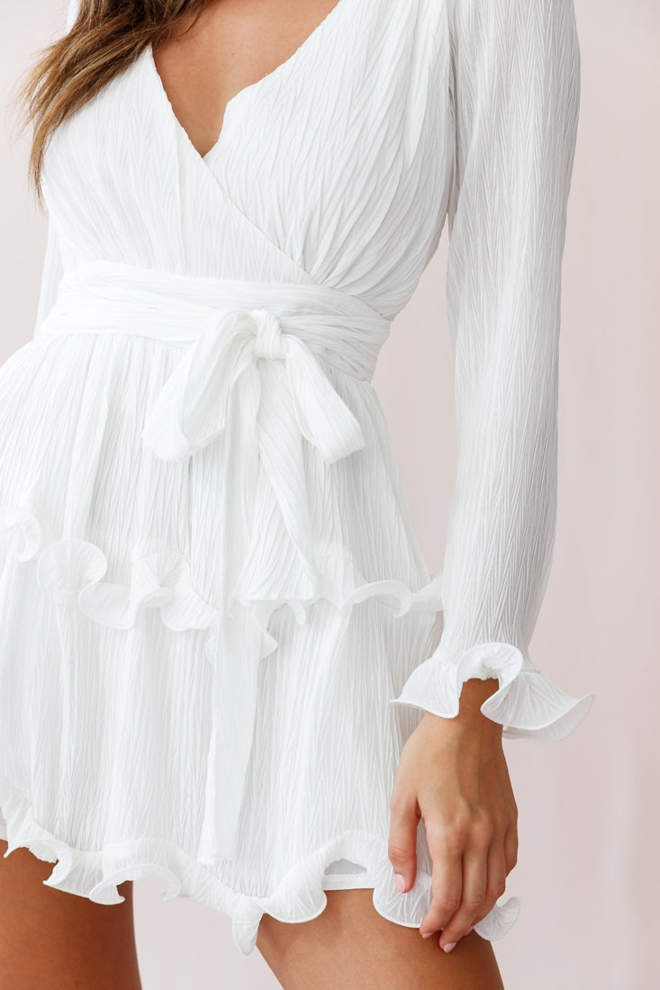 Greta Tiered Ruffle Chiffon Dress White-Maymioy