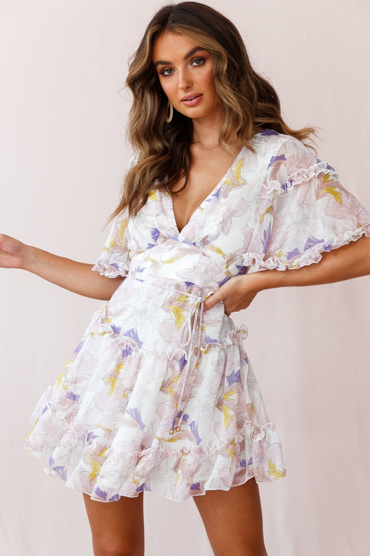 Psalm Angel Sleeve Frill Dress White-Maymioy