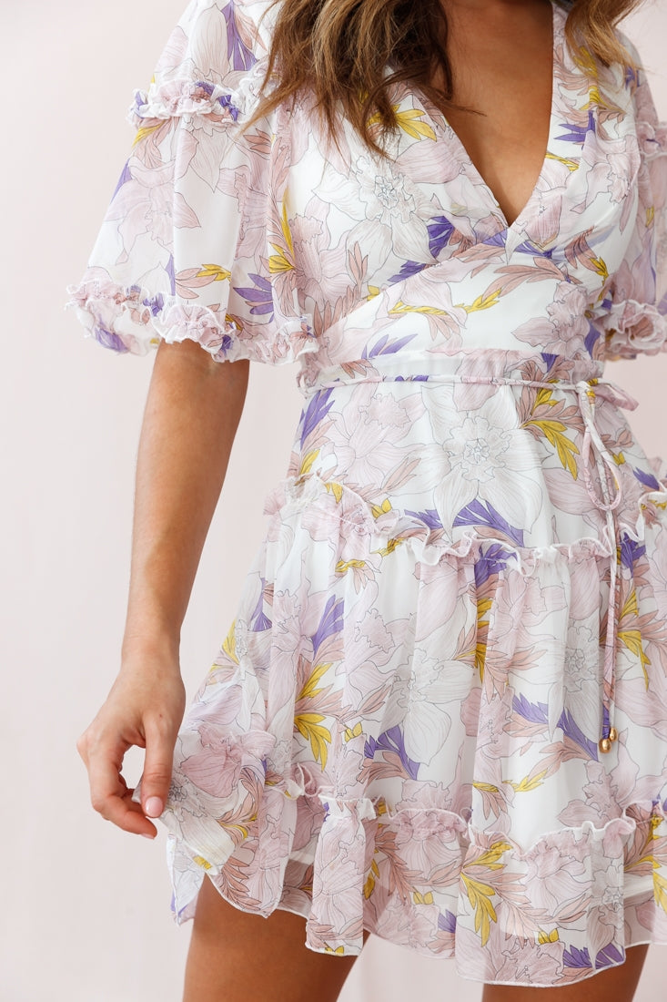 Psalm Angel Sleeve Frill Dress White-Maymioy