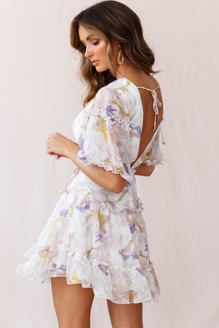 Psalm Angel Sleeve Frill Dress White-Maymioy