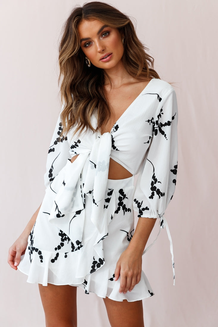 Stavroulla Tie-Front Three Quarter Sleeve Dress White-Maymioy