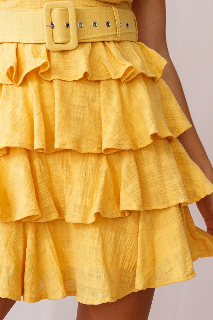 Queensland Tiered Frill Belt Dress Mustard-Maymioy