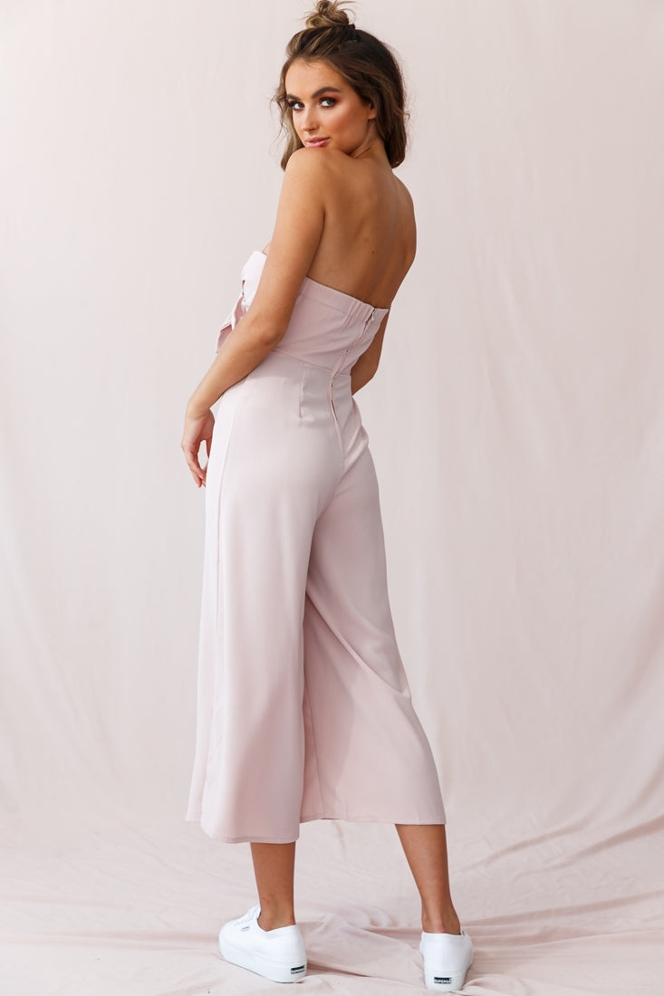 Khloe Summer Bow Tie Jumpsuit Blush-Maymioy