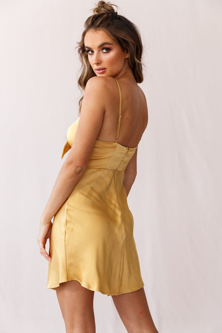 Starry Night Satin Bust-Tie Mini Dress Mustard-Maymioy