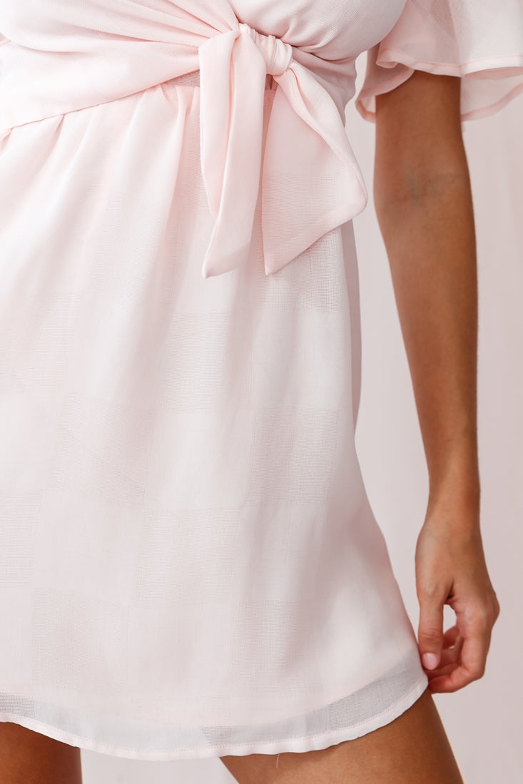 Stealing Hearts Flutter Sleeve Wrap Front Dress Pink-Maymioy