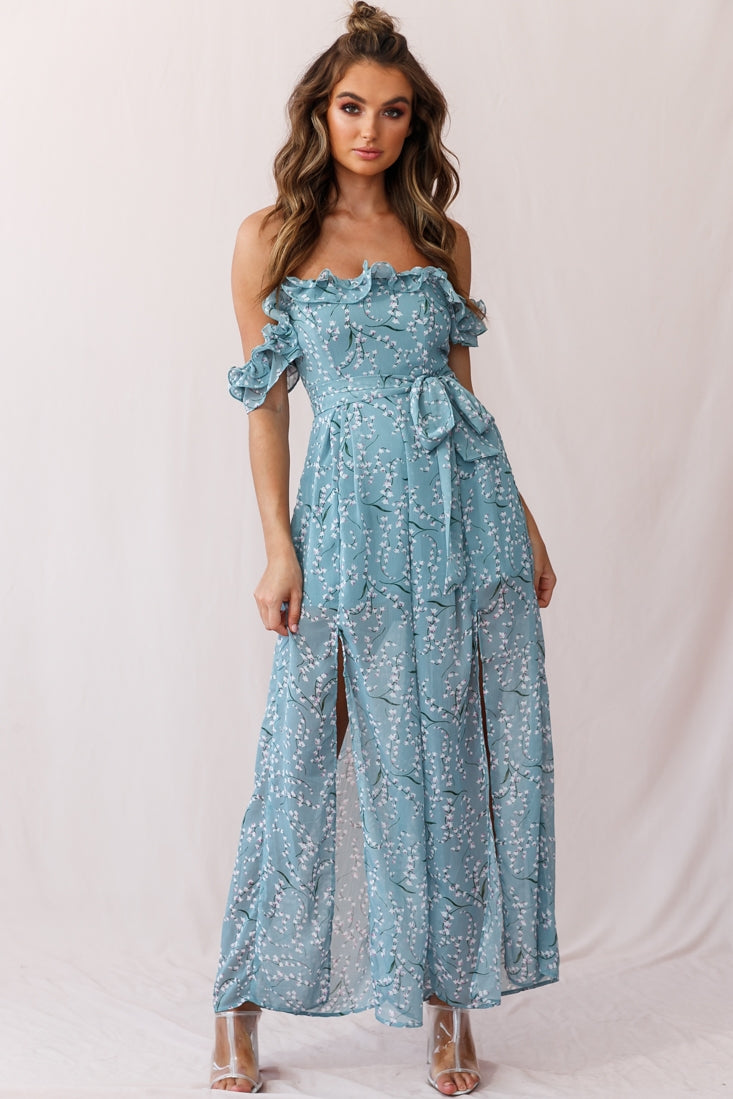 Jazz Bardot Neckline Wide Leg Split Jumpsuit Sage-Maymioy