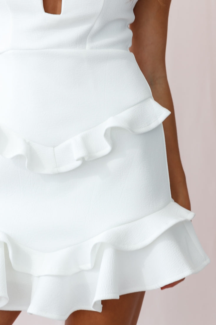 James Tiered Frill Mini Dress White-Maymioy