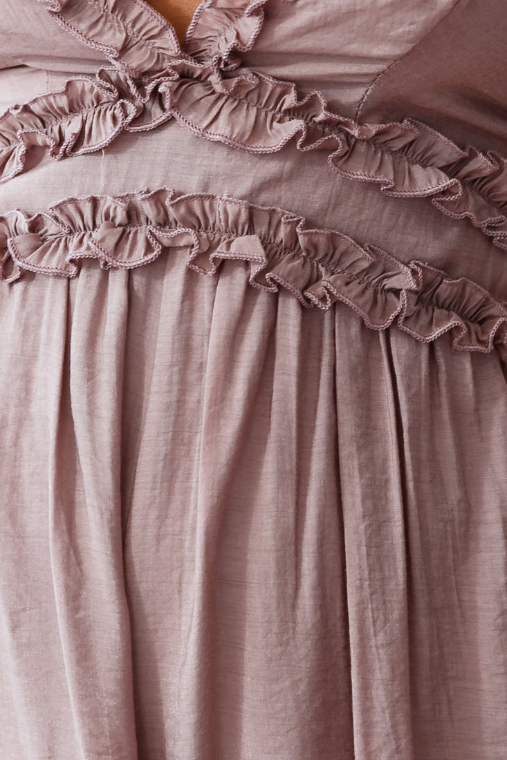 Laney Wide Leg Ruffle Detail Jumpsuit Mocha-Maymioy