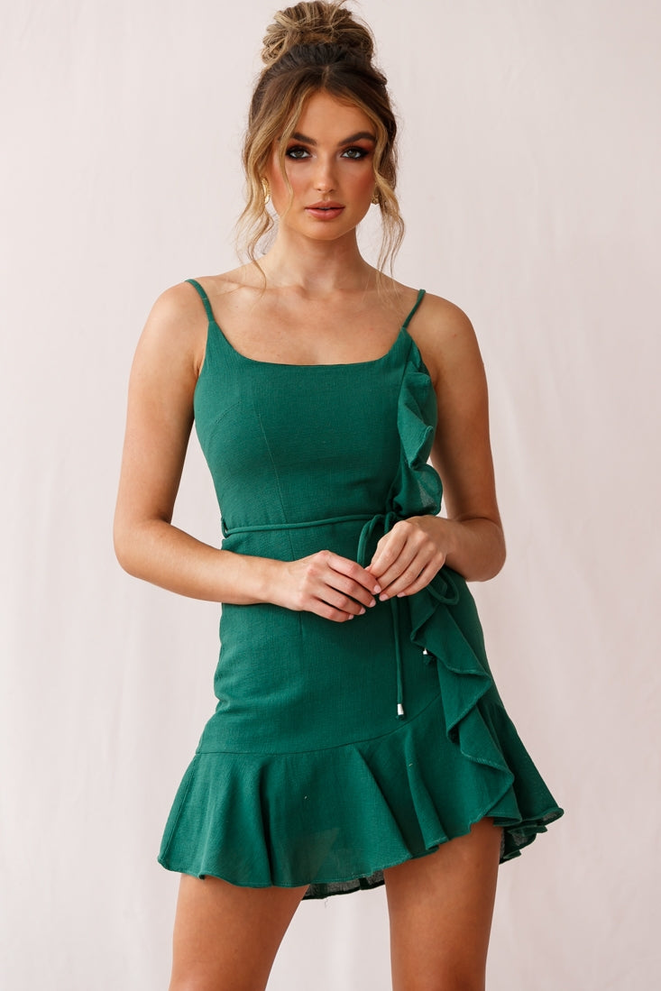 Hart Flowy Chiffon Mini Dress Forest Green-Maymioy