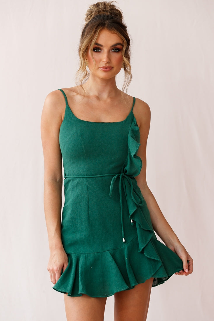 Hart Flowy Chiffon Mini Dress Forest Green-Maymioy