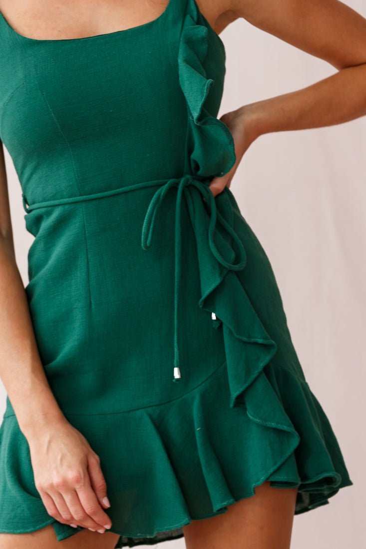 Hart Flowy Chiffon Mini Dress Forest Green-Maymioy