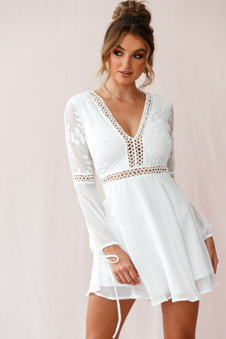 Carson Crochet Bell Sleeve Dress White-Maymioy