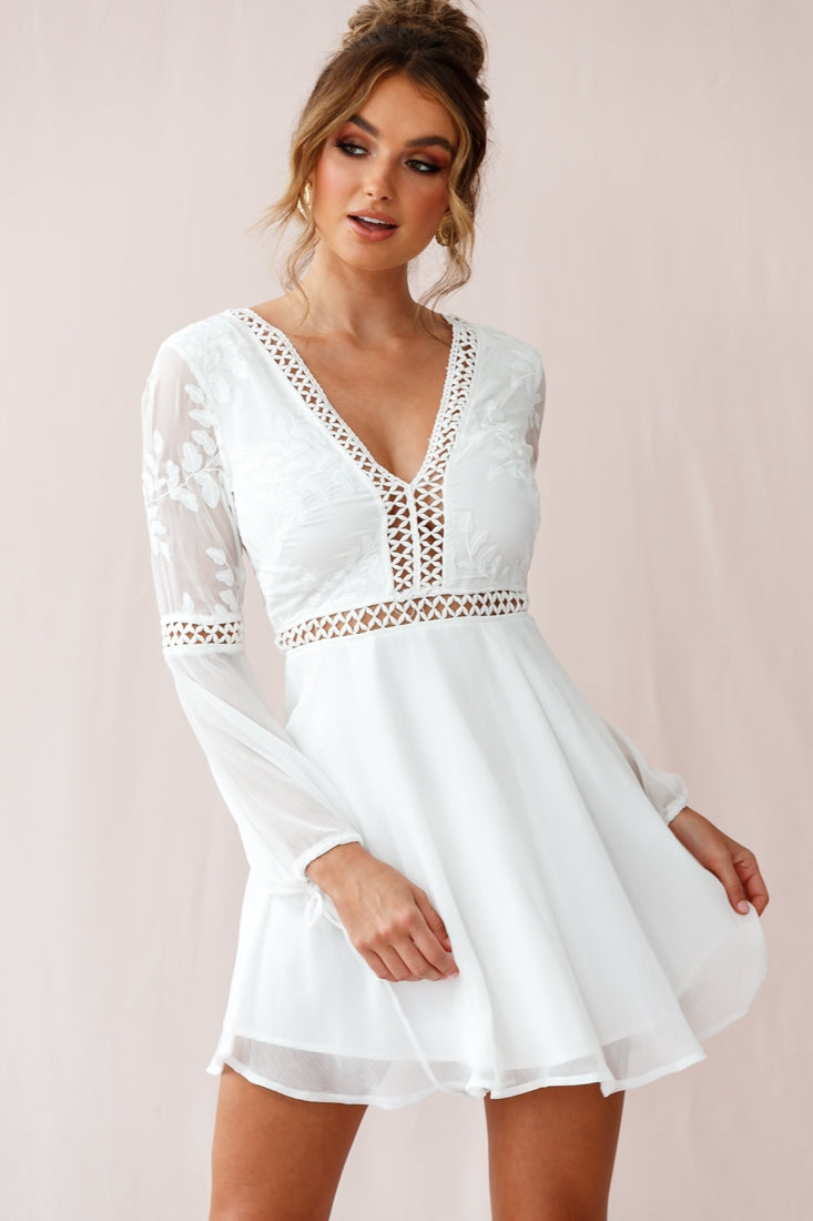 Carson Crochet Bell Sleeve Dress White-Maymioy
