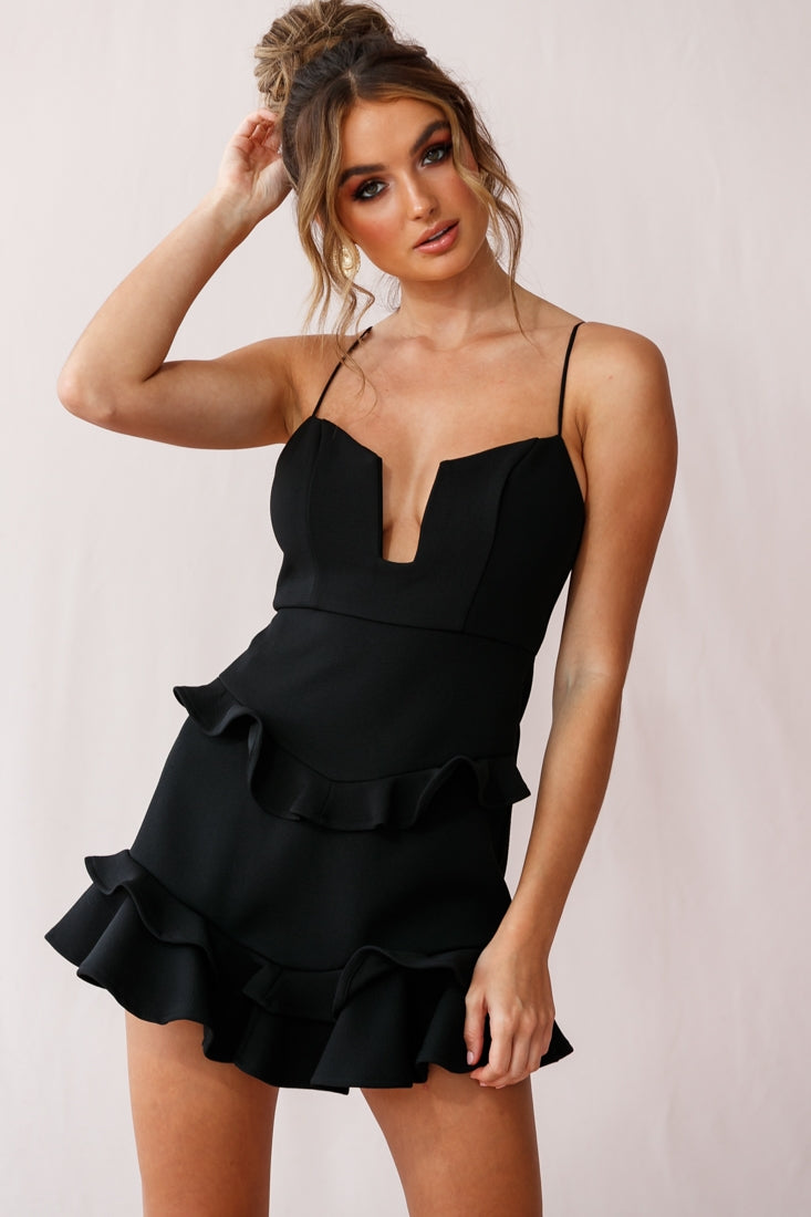 James Tiered Frill Mini Dress Black-Maymioy
