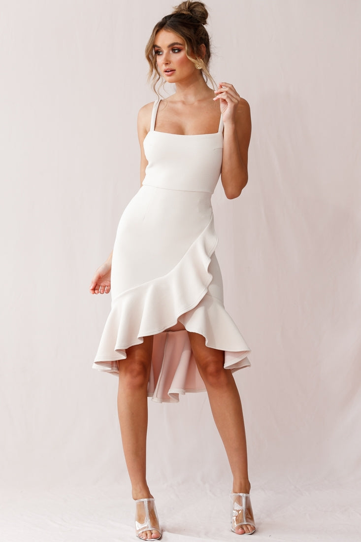 Cartagena High-Low Asymmetric Salsa Dress Beige-Maymioy