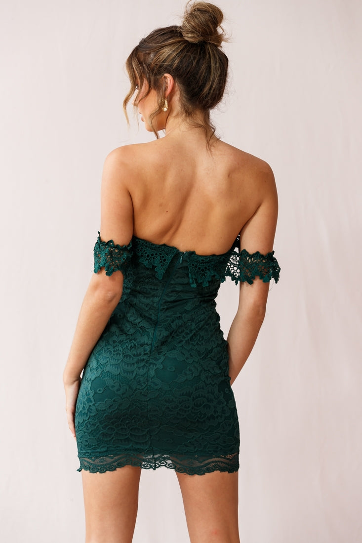 Faithful Off-Shoulder Floral Lace Mini Dress Jade-Maymioy