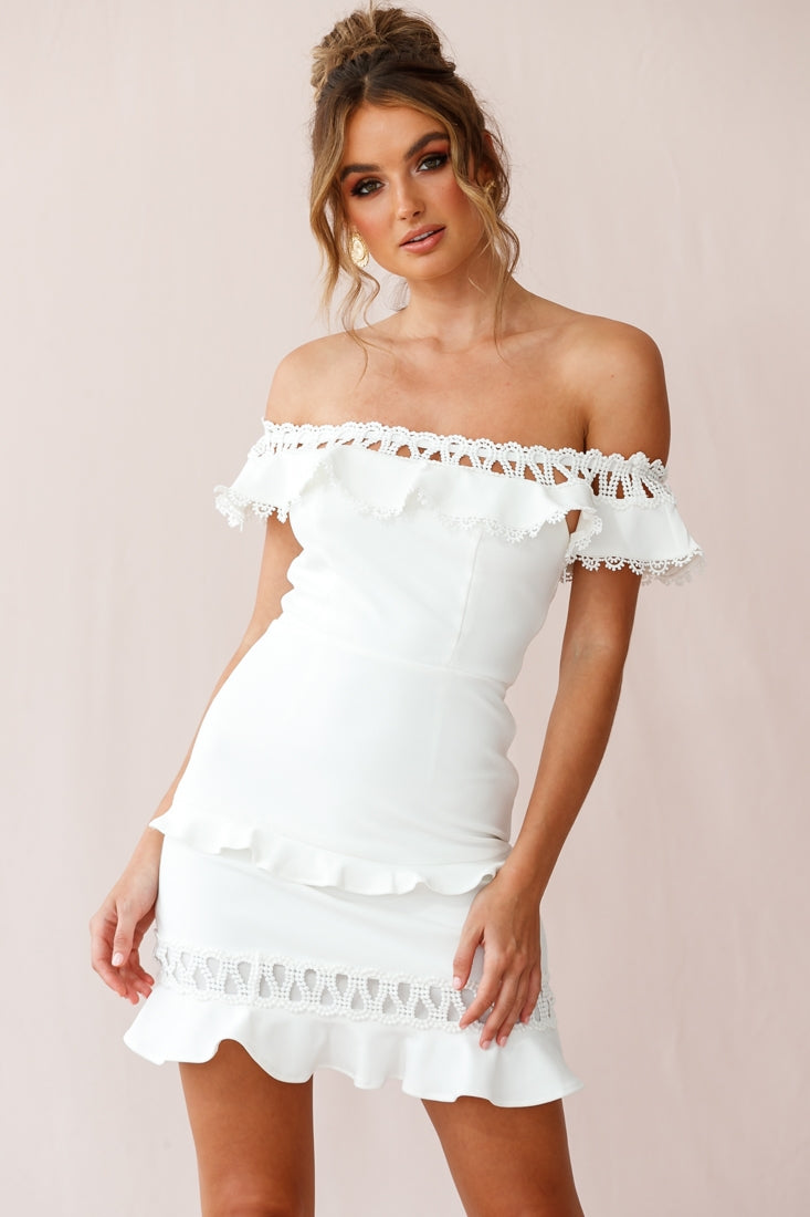 Maddie Off-Shoulder Lace Embroidery Dress White-Maymioy