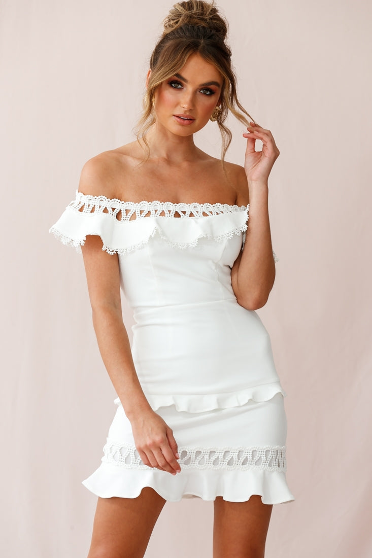 Maddie Off-Shoulder Lace Embroidery Dress White-Maymioy