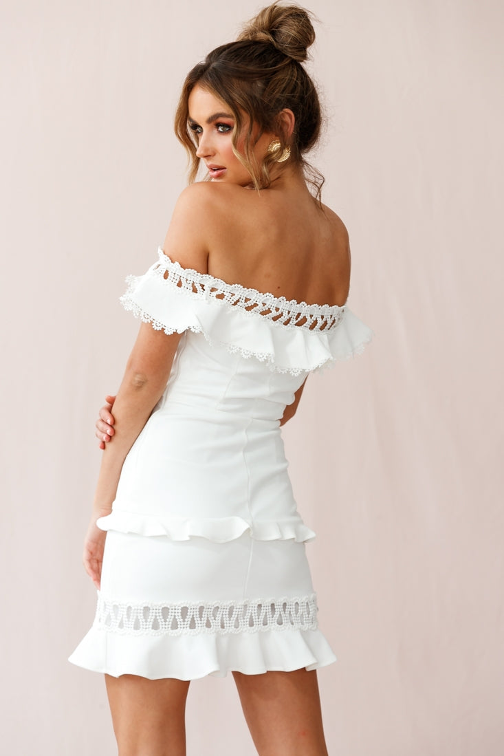 Maddie Off-Shoulder Lace Embroidery Dress White-Maymioy