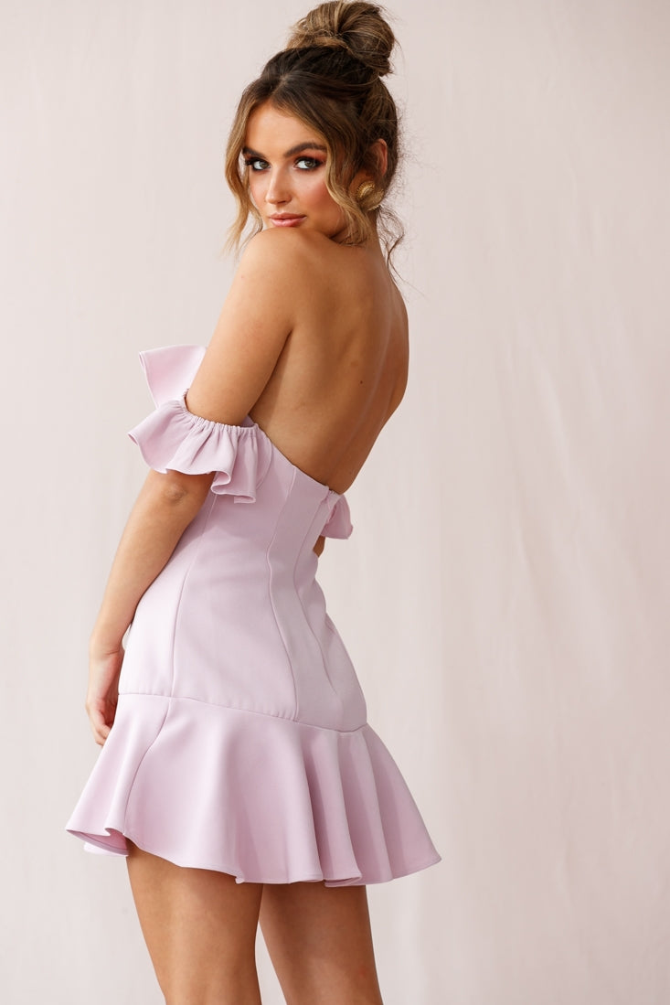 Ondine Bardot Neckline Fluted Hem Dress Mauve-Maymioy