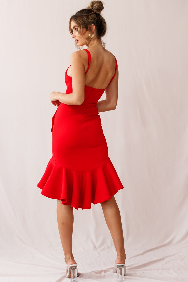 Cartagena High-Low Asymmetric Salsa Dress Red-Maymioy