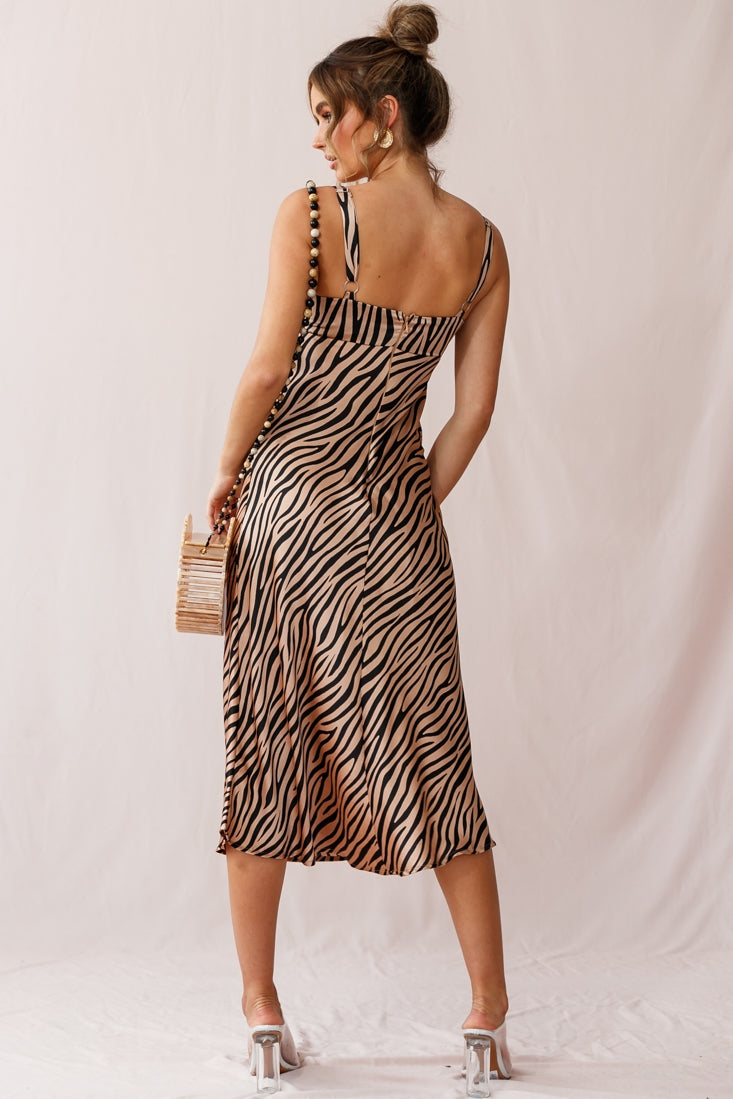 Perfect Day Satin Midi Dress Bronze/Black-Maymioy