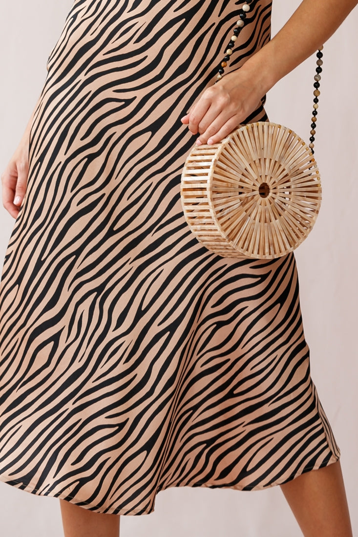 Perfect Day Satin Midi Dress Bronze/Black-Maymioy