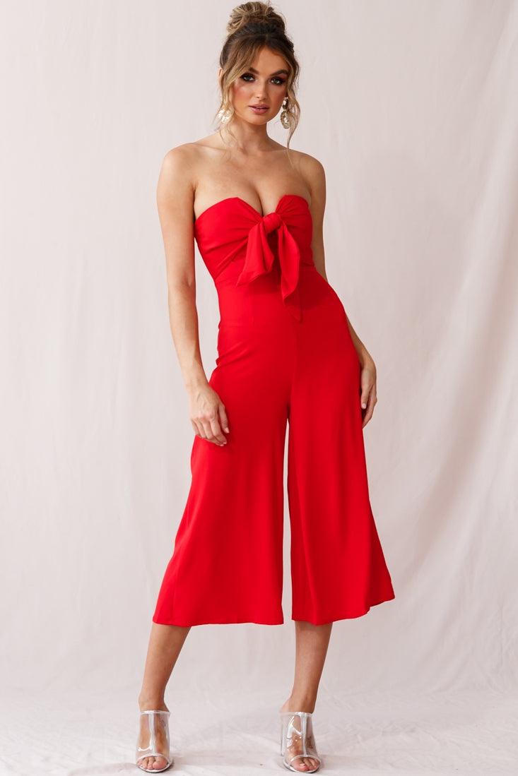 Khloe Summer Bow Tie Jumpsuit Red-Maymioy