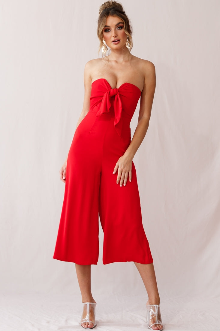 Khloe Summer Bow Tie Jumpsuit Red-Maymioy