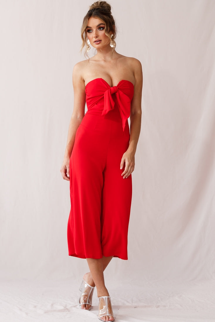 Khloe Summer Bow Tie Jumpsuit Red-Maymioy