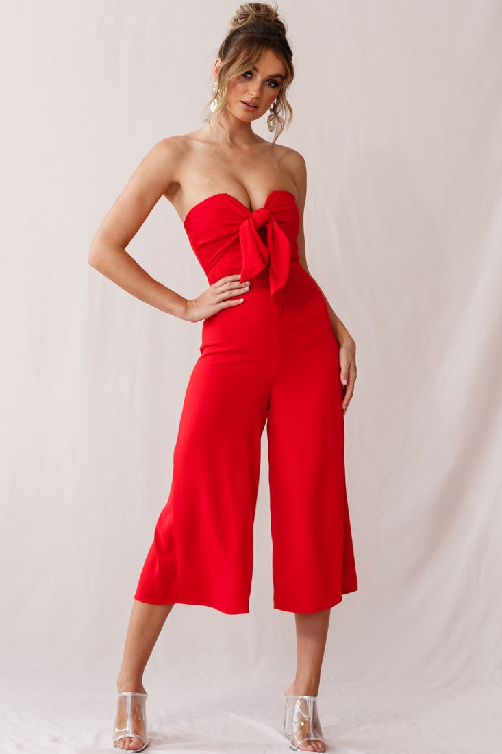 Khloe Summer Bow Tie Jumpsuit Red-Maymioy