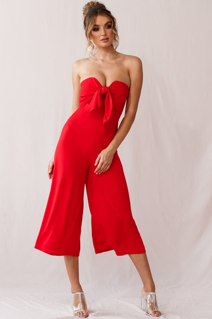 Khloe Summer Bow Tie Jumpsuit Red-Maymioy